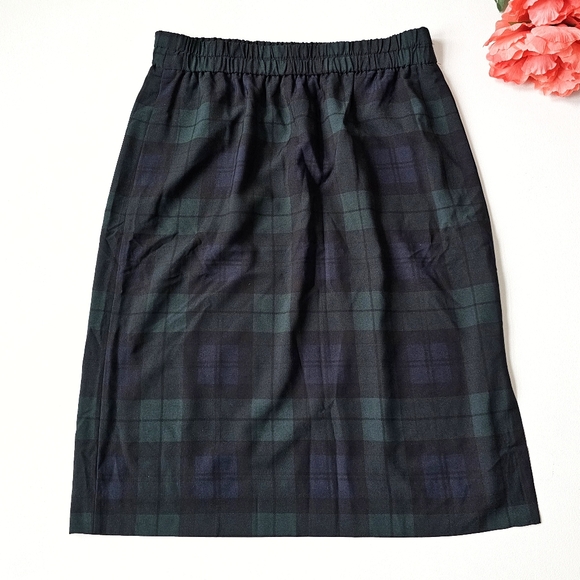 J.Crew Blackwatch Plaid Midi Skirt Pull On Elastic Waist Pockets L - Picture 4 of 13